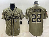 Men's Dallas Cowboys #22 Emmitt Smith 2022 Olive Salute to Service Cool Base Stitched Baseball Jersey,baseball caps,new era cap wholesale,wholesale hats